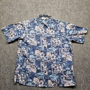 Paradise Bay Mens Large Blue Floral Aloha Hawaiian Shirt Made in Hawaii Tropical